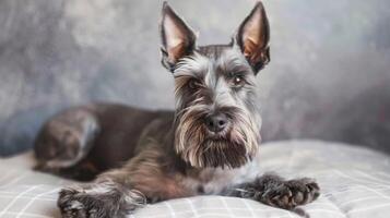 Porträt von ein schottisch Terrier Hund zeigen es ist warnen und intelligent Charakter mit pelzig Textur und detailliert Nahansicht Eigenschaften foto