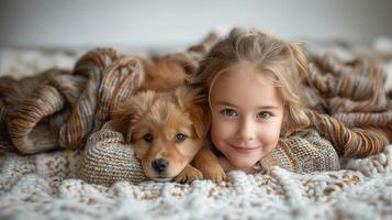 glücklich kaukasisch Frau genießen ihr Hund Haustier beim heim, Freundschaft Haustier und Mensch Lebensstil Konzept. jung Frau und Bichon frise genießen Verbindung Interaktion zusammen während Tageszeit. foto