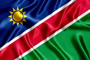 Flagge von Namibia Seide Nahansicht foto