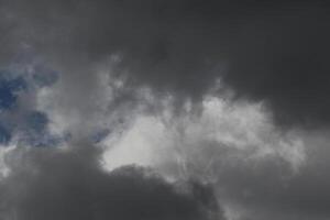 Wolkenlandschaft Landschaft, bedeckt Wetter über dunkel Blau Himmel. Sturm Wolken schwebend im ein regnerisch Stumpf Tag mit natürlich Licht. Weiß und grau szenisch Umgebung Hintergrund. Natur Sicht. foto