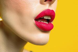 weiblich Lippen mit ein schick Lippenstift bilden. foto