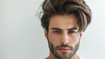 ein Mann präsentieren anders Frisur Optionen zum anders Haar Typen und Längen foto