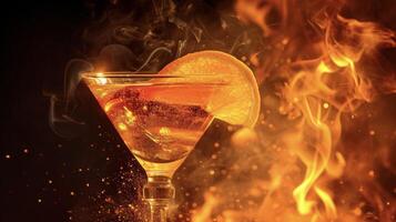 ein platzen von Hitze gegen ein Hintergrund von Kühle das Feuer und Eis Cocktail ist ein visuell auffällig Schwanz. das lodernd Orange schälen fügt hinzu ein feurig berühren zu das glatt und Erfrischung foto