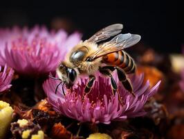 ai generiert detailliert Foto von ein Biene auf ein Blume Makro generativ ai