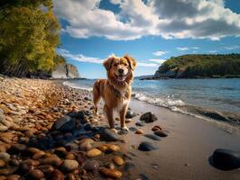 ai generiert golden Retriever auf das Strand Hund generativ ai foto