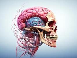ai generiert Mensch Schädel mit Gehirne und Kreislauf System generativ ai foto