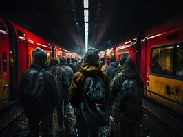 ai generiert fließen von Menschen im das U-Bahn generativ ai foto