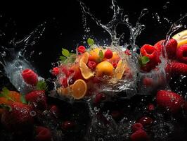 ai generiert erfrischend Spritzen von Obst und Zitrusfrüchte generativ ai foto