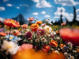 ai generiert Frühling Blumen auf verschwommen Hintergrund generativ ai foto