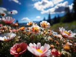 ai generiert Frühling Blumen auf verschwommen Hintergrund generativ ai foto