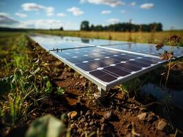 ai generiert Solar- Paneele im das Feld generativ ai foto