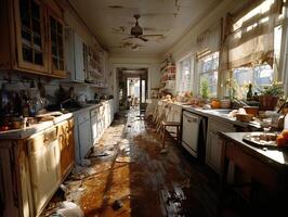 ai generiert verrückt Chaos im das Küche generativ ai foto