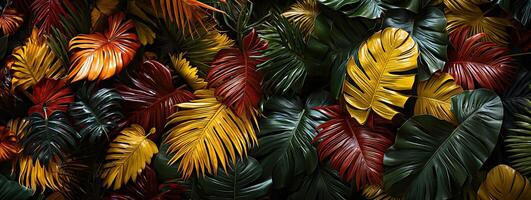 ai generiert schön rot Grün Gelb Urwald von üppig Palme Blätter generativ ai foto