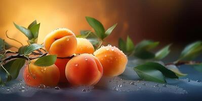 ai generiert Aprikose Früchte auf Geäst im Tau generativ ai foto
