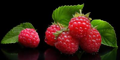 ai generiert Himbeeren auf das Geäst im das Tau generativ ai foto