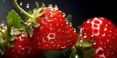 ai generiert Erdbeeren auf das Geäst im das Tau generativ ai foto