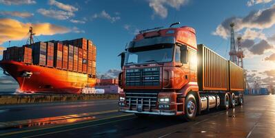 ai generiert System Transport und Logistik von truk Container Ladung generativ ai foto
