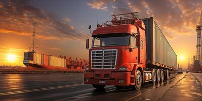 ai generiert System Transport und Logistik von truk Container Ladung generativ ai foto