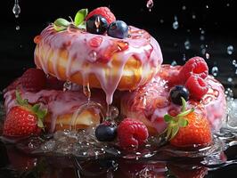 ai generiert köstlich Donuts mit Karamell Beeren generativ ai foto