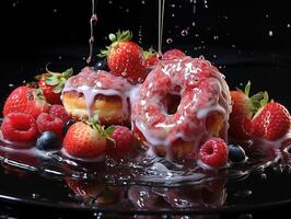 ai generiert köstlich Donuts mit Karamell Beeren generativ ai foto