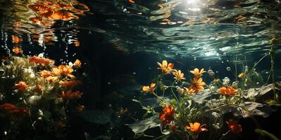 ai generiert schön Blumen unter das Wasser generativ ai foto