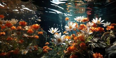 ai generiert schön Blumen unter das Wasser generativ ai generativ ai foto