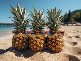 ai generiert Ananas im Sonnenbrille durch das Meer generativ ai foto