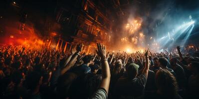 ai generiert Menge von Menschen beim ein Musik- Konzert generativ ai foto