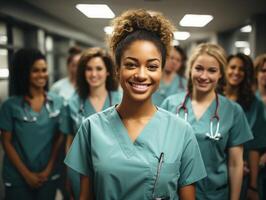 ai generiert Porträt von ein Krankenschwester im ein Krankenhaus generativ ai foto