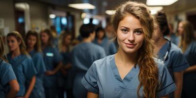 ai generiert Porträt von ein Krankenschwester im ein Krankenhaus generativ ai foto