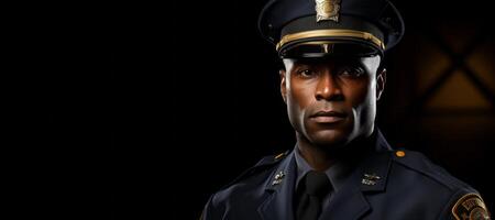 ai generiert Polizist im Uniform auf ein Stadt Straße generativ ai foto