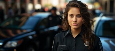 ai generiert weiblich Polizei Offiziere auf ein Stadt Straße generativ ai foto