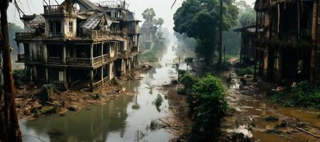 ai generiert zerstört Stadt nach Flut Sturm generativ ai foto