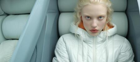 ai generiert Nahansicht Porträt von ein Albino Mädchen generativ ai foto