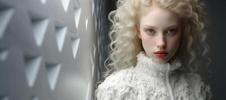 ai generiert Nahansicht Porträt von ein Albino Mädchen generativ ai foto