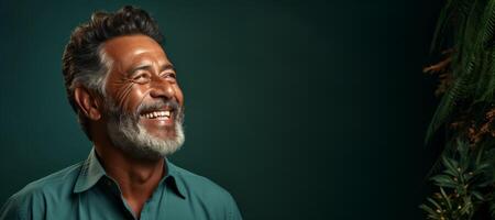 ai generiert lächelnd Mann auf ein Grün Hintergrund Nahansicht Porträt generativ ai foto