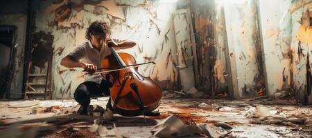 ai generiert ein Mann Theaterstücke das Cello leidenschaftlich generativ ai foto