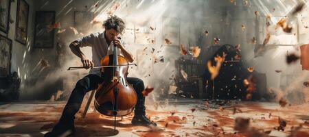 ai generiert ein Mann Theaterstücke das Cello leidenschaftlich generativ ai foto