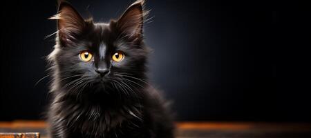 ai generiert Katze auf ein dunkel Hintergrund Nahansicht Porträt generativ ai foto