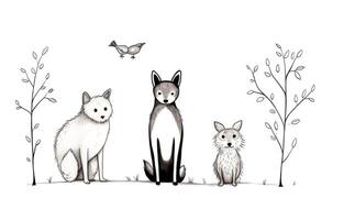ai generiert Hunde und Katzen auf ein Weiß Hintergrund skizzieren generativ ai foto