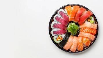 ai generiert sortiert Sushi auf Weiß Hintergrund generativ ai foto