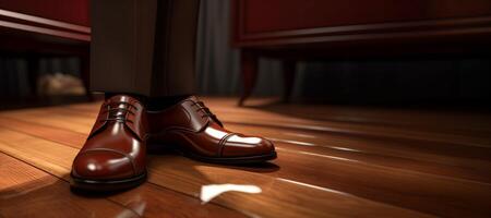 ai generiert Patent Leder Schuhe von ein wahr Gentleman generativ ai foto