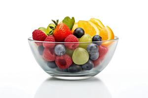 ai generiert Obst und Beere Salat auf ein Weiß Hintergrund generativ ai foto