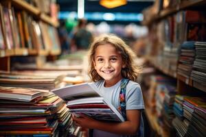 ai generiert Kind im das Bibliothek generativ ai foto