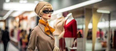 ai generiert Frau Mannequin im ein Einkaufen Center generativ ai foto