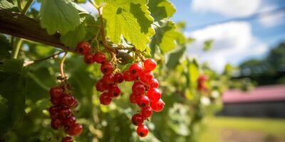 ai generiert Johannisbeeren auf Geäst auf ein sonnig Tag generativ ai foto