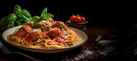 ai generiert Spaghetti mit Fleisch Bälle generativ ai foto