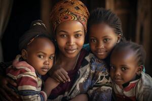 ai generiert afrikanisch Frau mit Kinder generativ ai foto