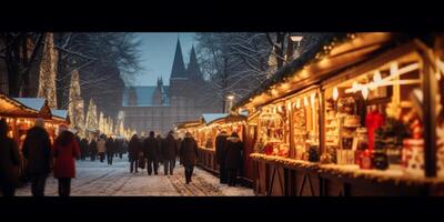 ai generiert Weihnachten Neu Jahr Markt auf das Stadt Straße generativ ai foto