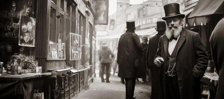 ai generiert schwarz und Weiß fotografieren von ein viktorianisch Mann foto